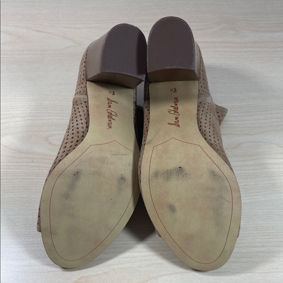 Sam Edelman Easton Perforated Tan Suede Heeled Boots with Peep Toe - Picture 7 of 9